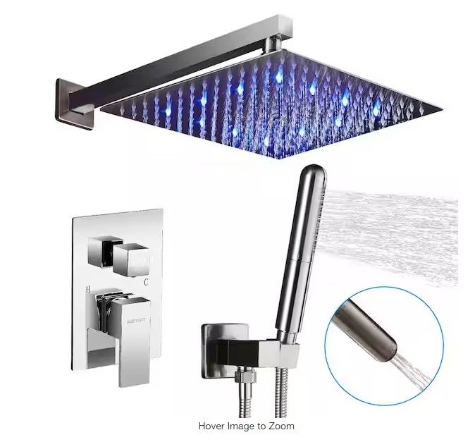 Photo 1 of 2-Handle 2-Spray of Rain LED 10 in. Shower Head System Shower Faucet and Handheld Kit in Brushed Nickel (Valve Included)
