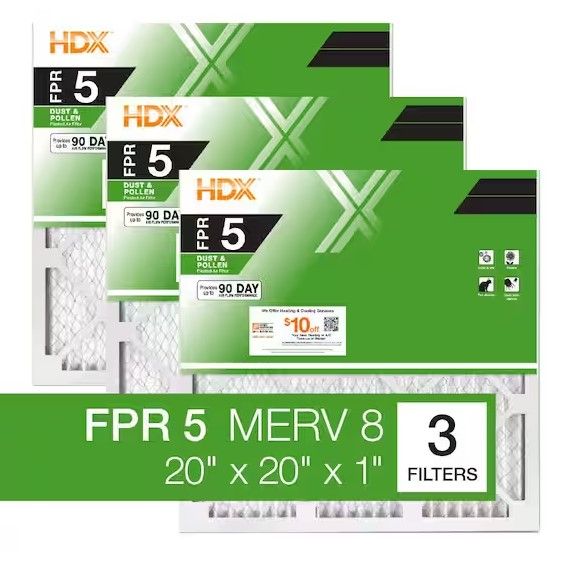 Photo 1 of 20 in. x 20 in. x 1 in. Standard Pleated Furnace Air Filter FPR 5, MERV 8 (3-Pack)
