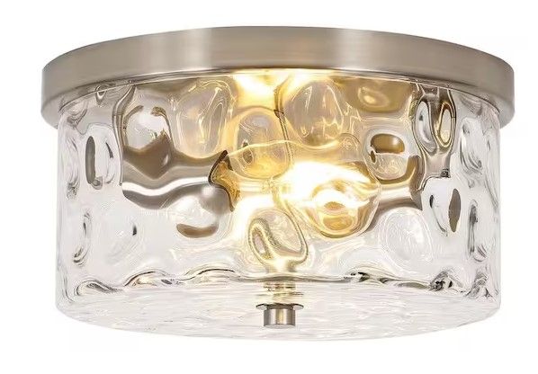 Photo 1 of 12 in. 2-Light Brushed Nickel Flush Mount Ceiling Light with Water Rippled Glass Shade
