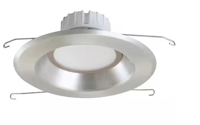 Photo 1 of 1-Light Indoor/Outdoor 6 in. 3000K Brushed Nickel Integrated LED Recessed Retrofit Downlight and Round Trim and Lens
