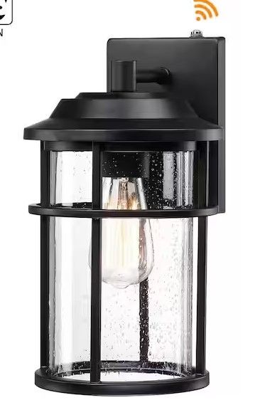 Photo 1 of 1 Light Black Dusk To Dawn Outdoor Sconces Wall Light with Glass Shade (E26 Base)
