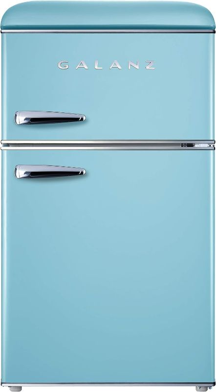 Photo 1 of ***DAMAGED - SCUFFED AND SCRAPED - USED AND DIRTY - POWERS ON***
Galanz Retro Compact Mini Fridge with Freezer, 2-Door, Energy Efficient, Light Blue