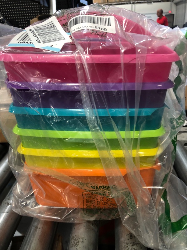 Photo 2 of Assorted Bright Colors Portable Plastic Storage Caddy 6-Pack for Classrooms, Kids Room, and Office Organization, (Lime, Orange, Pink, Purple, Teal, and Yellow) 3 Compartment