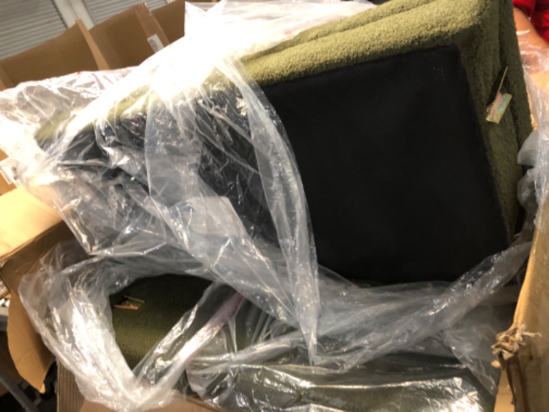 Photo 2 of 24KF Modern Boucle Teddy Lovely Bench, Upholstered Bed Bench Entryway Bench Ottoman with Armrest -Dark Green
