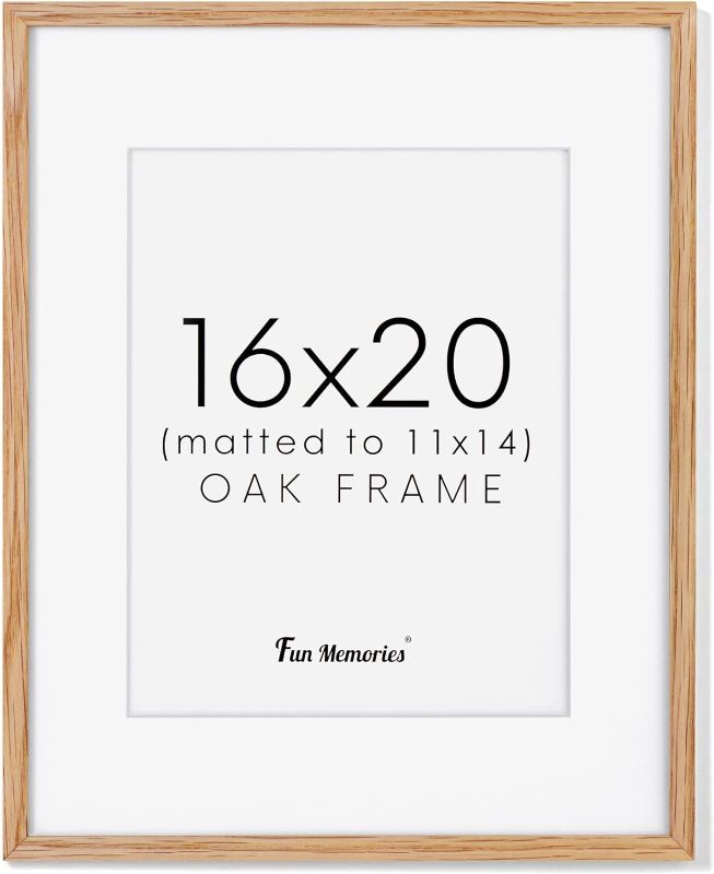 Photo 1 of 16x20 Picture Frame Matted to 11x14, Solid Oak Wood 16 x 20 Picture Frame for Wall, Minimalist Thin Wood Post Frame 16"x20" for Home Decor, 16x20 Wood Frame with Glass, 1Pack
