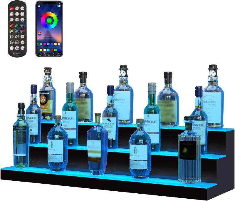 Photo 1 of (Damaged) VEVOR LED Lighted Liquor Bottle Display, 3 Tiers 5 ft, Illuminated Home Bar Shelf 