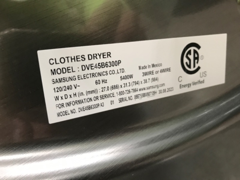 Photo 5 of DENTED BACK SIDE**Samsung 7.5-cu ft Stackable Steam Cycle Smart Electric Dryer (Platinum)