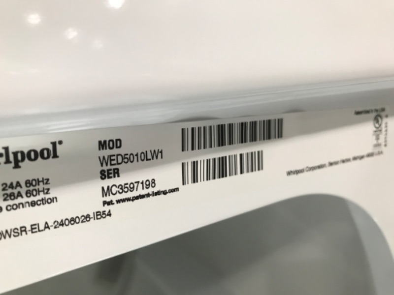 Photo 1 of DENTED FRONT; CRACKED TOP EDGE**Whirlpool 7-cu ft Electric Dryer (White)