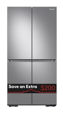 Photo 1 of DENTED EDGE**Samsung 22.8-cu ft 4-Door Counter-depth Smart French Door Refrigerator with Dual Ice Maker and Door within Door (Fingerprint Resistant Stainless Steel) 