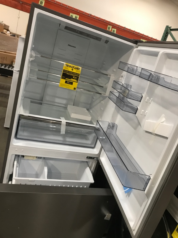 Photo 4 of DENTED FRONT; MISSING HANDLES**Hisense 17.2-cu ft Counter-depth Bottom-Freezer Refrigerator with Ice Maker (Fingerprint Resistant Stainless Steel)