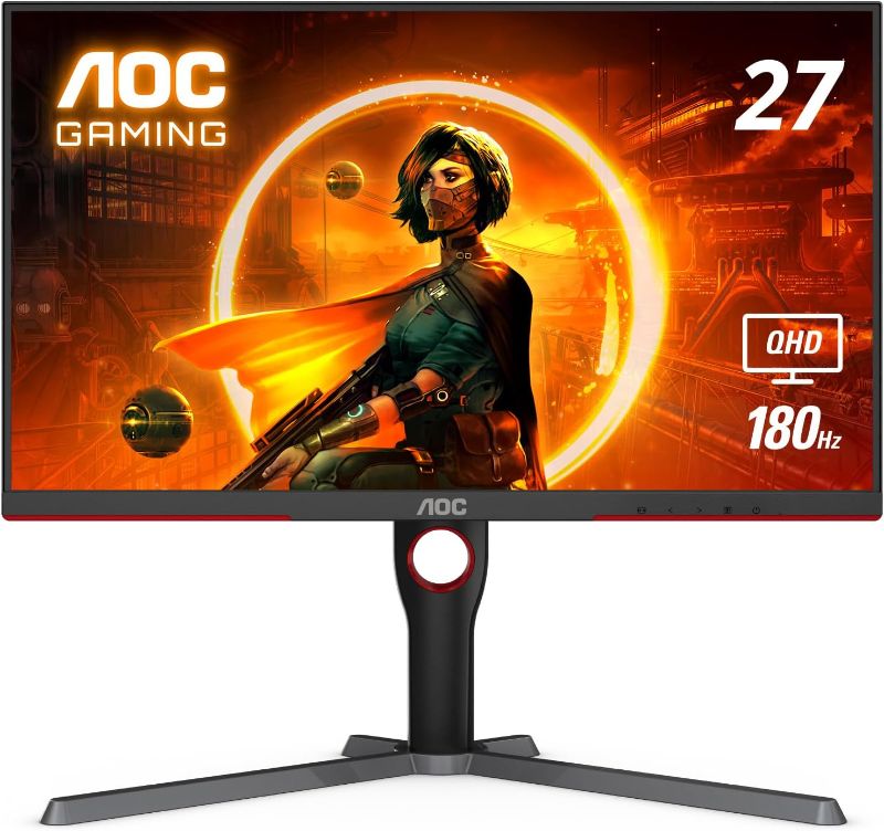 Photo 1 of AOC Q27G3XMN 27" QHD 2560x1440 Gaming Monitor with Mini-LED Backlight, 180Hz 1ms, Adaptive-Sync, VESA DisplayHDR 1000, Height Adjustable, 3-Year Zero-Bright-dot
