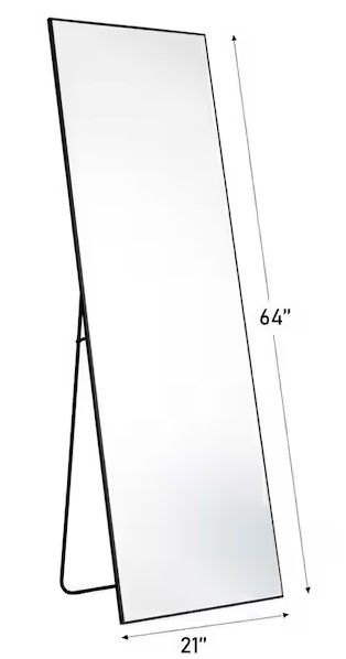 Photo 1 of 21in. W x 64in. H Aluminium Alloy Frame Black Full Body Floor Mirror with Floor Stand and Wall Mounted Hooks
