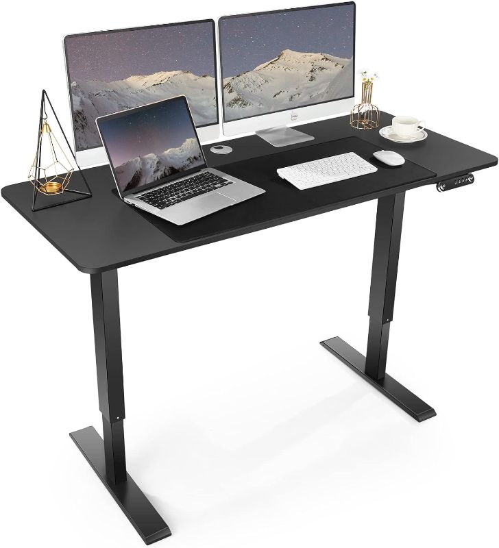 Photo 1 of SIHANM Electric Standing Desk: 55 x 24 Inches Stand Up Table, Adjustable Height Sit Stand Home Office Desk with Splice Board, Black Top/Black Frame
