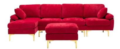 Photo 1 of ****BOXES 1,2 & 3 OF 4 ********114 in. W 2-Arms 4-Piece L Shaped Fabric Modern Sectional Sofa in Red with Removable Ottoman INCOMPLETE 
