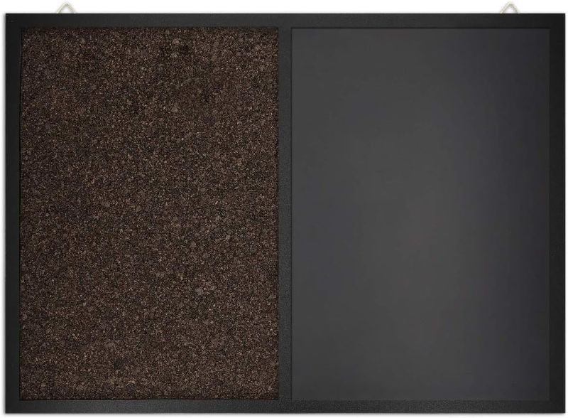 Photo 1 of Navaris Combination Chalk and Cork Board - 24 x 36 in Magnetic Chalkboard Combo Framed Bulletin Board for Wall - Includes Chalk, Push Pins, Magnets
