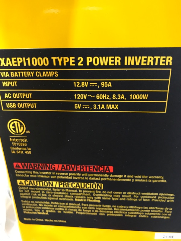 Photo 1 of DEWALT
1000-Watt Portable Car Power Inverter with Triple USB Ports