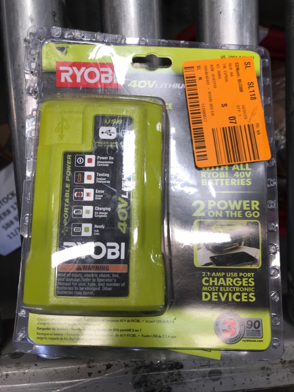 Photo 2 of Ryobi 1004-040-931 40 Volt Compact Wired Lithium-Ion Battery Charger with USB Port