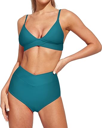 Photo 1 of Large Heathyoga High Waisted Bikini Sets for Women Two Piece Swimsuit Swimwear Crossover Bathing Suits for Women Tummy Control
