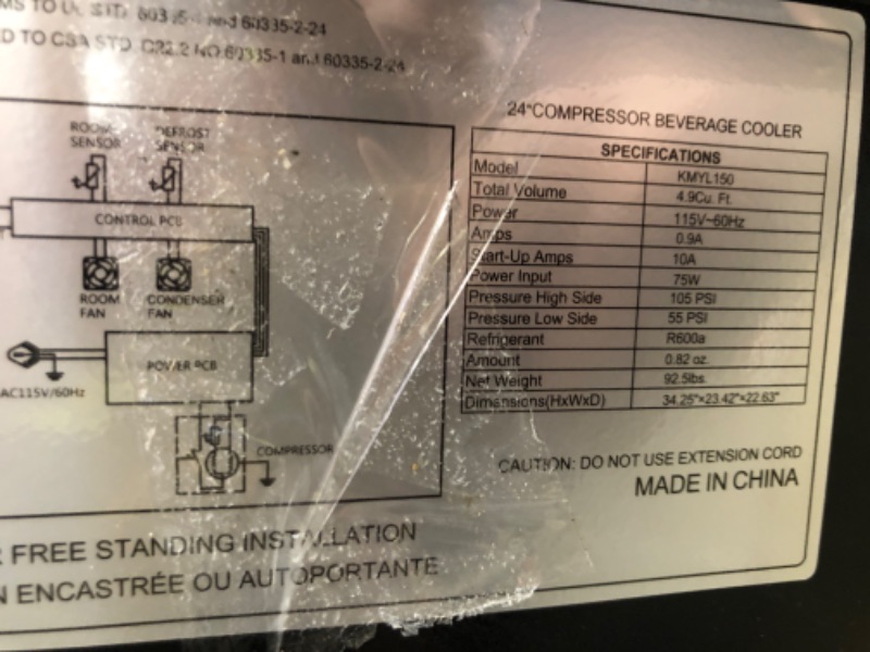 Photo 6 of ***Parts Only***Velieta 24 Inch Beverage Refrigerator Cooler,210 Cans Wide Beverage and Beer Fridge with Glass Door and Powerful Cooling Compressor, Built-in/Freestanding Drink Fridge for Kitchen, Bar or Office 24 Inch Wide Beverage Refrigerator