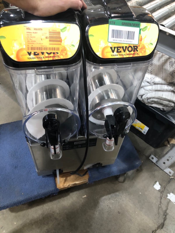 Photo 1 of **DOES NOT TURN ON/NEEDS PROFESSIONAL REPAIR**   VEVOR Commercial Slushy Machine, 24L/6.4Gal Two Bowls, 100 Cup Margarita Smoothie Frozen Drink Maker, 640W Stainless Steel Margarita Machine, Slushie Machine for Party Cafe Restaurants Bars Home
