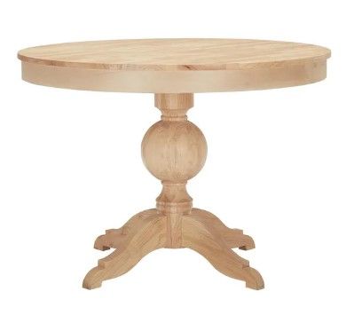 Photo 1 of **INCOMPLETE MISSING BOX 2 OF 2!! Round Pedestal Unfinished Natural Pine Wood Table for 4 (42 in. L x 29.75 in. H)
