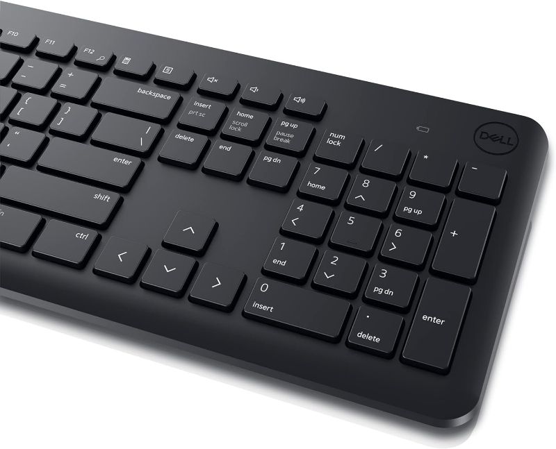 Photo 1 of Dell Wireless Keyboard  - KM3322W, Wireless - 2.4GHz, Optical LED Sensor, Mechanical Scroll, Anti-Fade Plunger Keys, 6 Multimedia Keys, Tilt Leg - Black