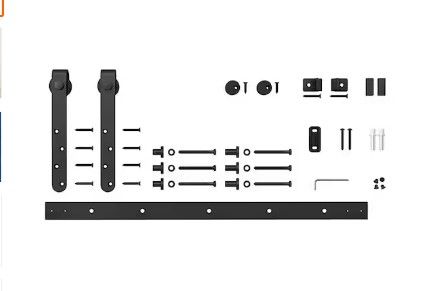 Photo 1 of 4 ft. Black Solid Steel Mini Sliding Rolling Barn Door Hardware Kit for Single Furniture Wood Doors
