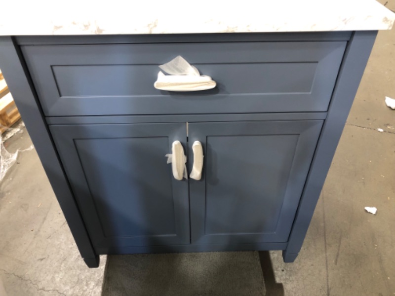 Photo 1 of allen + roth Lancashire 30-in Chambray Blue Undermount Single Sink Bathroom Vanity with White Engineered Stone Top
