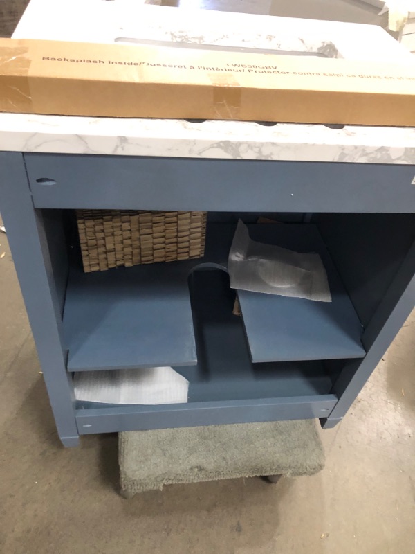 Photo 3 of allen + roth Lancashire 30-in Chambray Blue Undermount Single Sink Bathroom Vanity with White Engineered Stone Top
