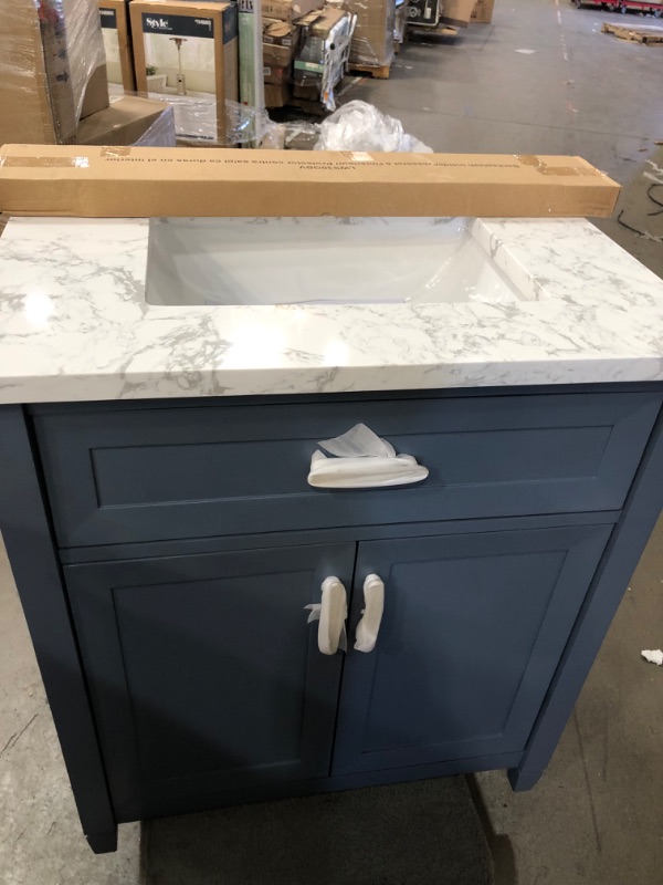 Photo 2 of allen + roth Lancashire 30-in Chambray Blue Undermount Single Sink Bathroom Vanity with White Engineered Stone Top
