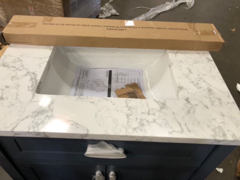 Photo 5 of allen + roth Lancashire 30-in Chambray Blue Undermount Single Sink Bathroom Vanity with White Engineered Stone Top
