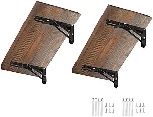 Photo 1 of LanYouXing Floating-Folding-Shelves, 2 Wall-Mounted Storage Shelves for Kitchen Living Room (Walnut Wood Color
