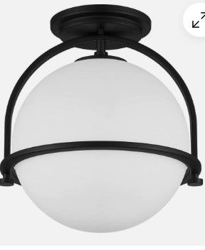 Photo 1 of 11.25in 1-Lt Black Semi-Flush Mount w/ Globe Shade