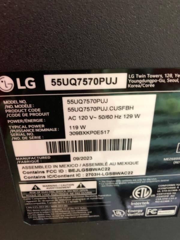 Photo 4 of ***DAMAGED - BENT - SEE PICTURES***
LG 55-Inch Class UQ7570 Series 4K Smart TV, AI-Powered 4K, Cloud Gaming (55UQ7570PUJ, 2022), Black

