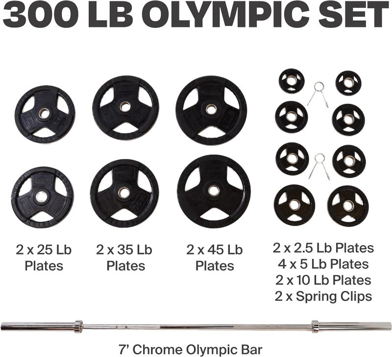 Photo 1 of  Olympic Barbell Weight Set - Weight Plate Set 300 lbs with