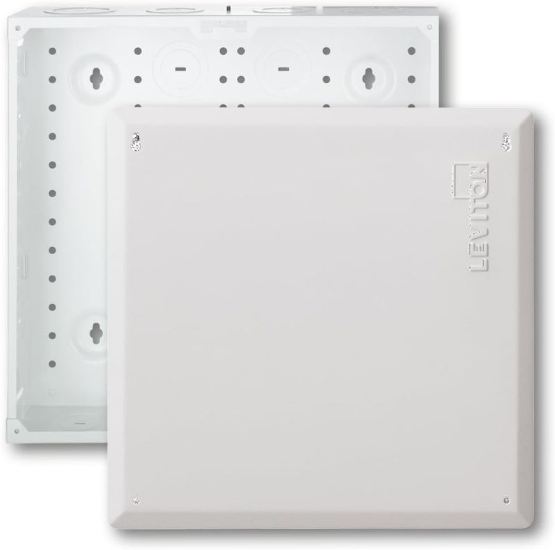 Photo 1 of Leviton 47605-140 SMC Structured Media Enclosure with Cover, 14-Inch, White 14 in Enclosure with Cover