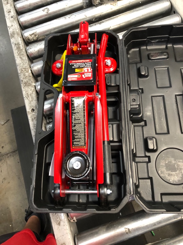 Photo 2 of BIG RED T820014S Torin Hydraulic Trolley Service/Floor Jack with Blow Mold Carrying Storage Case, 1.5 Ton (3,000 lb) Capacity, Red RED 1.5 Ton (3,000 lb)