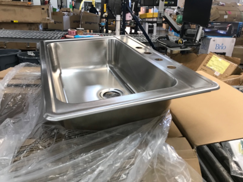 Photo 3 of 20G Brushed Stainless Steel 33 in. Single Bowl Kitchen Sink