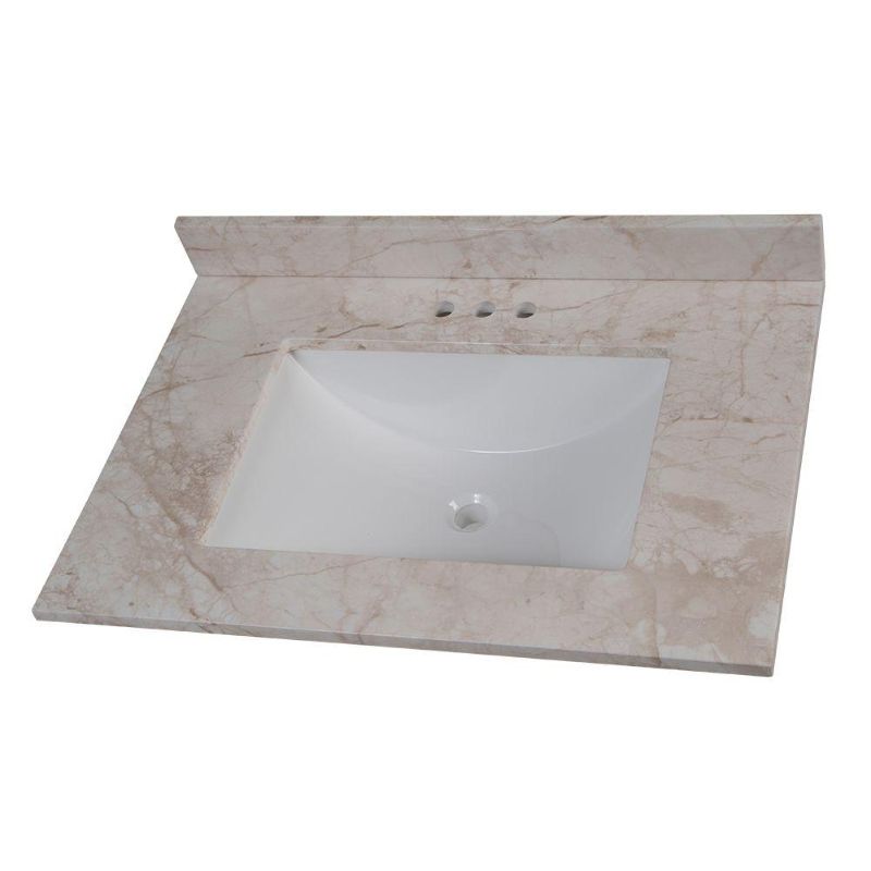 Photo 1 of Home Decorators Collection 31 in. W X 22 in. D Stone Effects Cultured Marble Vanity Top in Dune with Undermount White Sink
