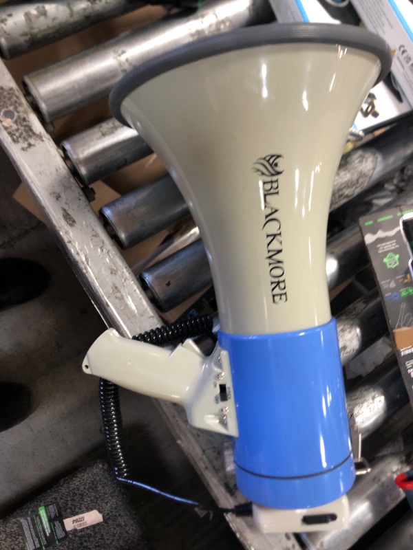 Photo 1 of Blackmore BMX-801 1600-Foot Sound Range 50-Watt Portable PA Bullhorn Megaphone Speaker with Detachable Microphone and Emergency Siren needs batteries.
