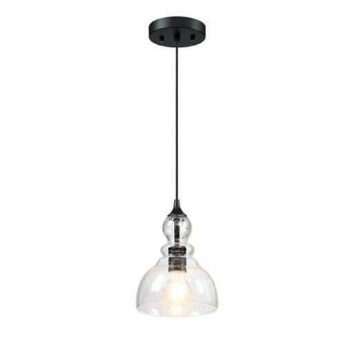 Photo 1 of 1-Light Kitchen Island Teardrop Seeded Glass Pendant Light with Black Finish
