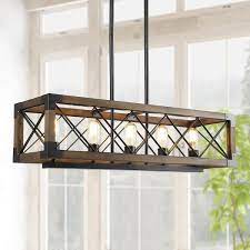 Photo 1 of ***Parts Only***Colorado 5-Light Black Modern Farmhouse Rectangular Box Dining Room Chandelier
