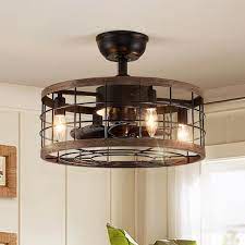 Photo 1 of 17.7 in. Indoor Black Ceiling Fan Caged Ceiling Fan with Lights and Remote Enclosed Ceiling Fan
