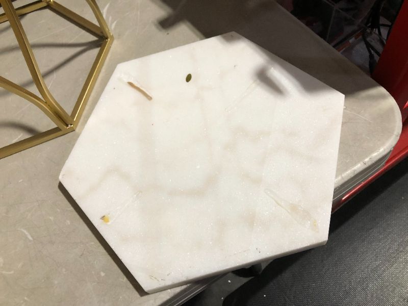 Photo 3 of ***DAMAGED - MARBLE TABLETOP HAS BEEN RIPPED OFF - SEE PICTURES**
Baxton Studio Kalena Modern and Contemporary Gold Metal End Table with Marble Tabletop, 12.4"D x 14.2"W x 20.9"H