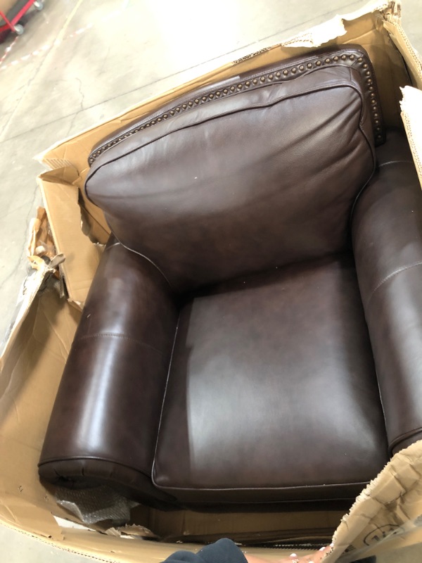 Photo 4 of Abbyson Living Mortara Leather Armchair - Vintage Design, Nailhead Trim, Brown Armchair Brown