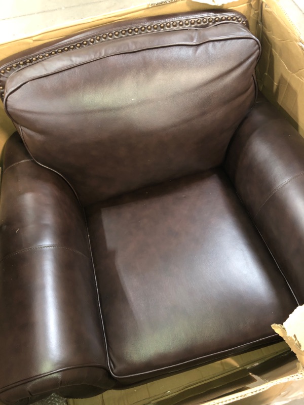 Photo 2 of Abbyson Living Mortara Leather Armchair - Vintage Design, Nailhead Trim, Brown Armchair Brown