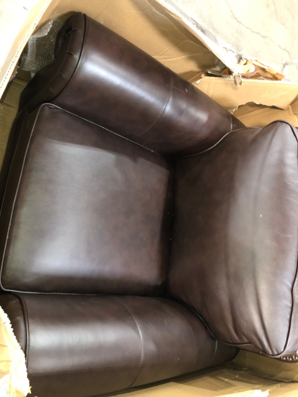 Photo 3 of Abbyson Living Mortara Leather Armchair - Vintage Design, Nailhead Trim, Brown Armchair Brown