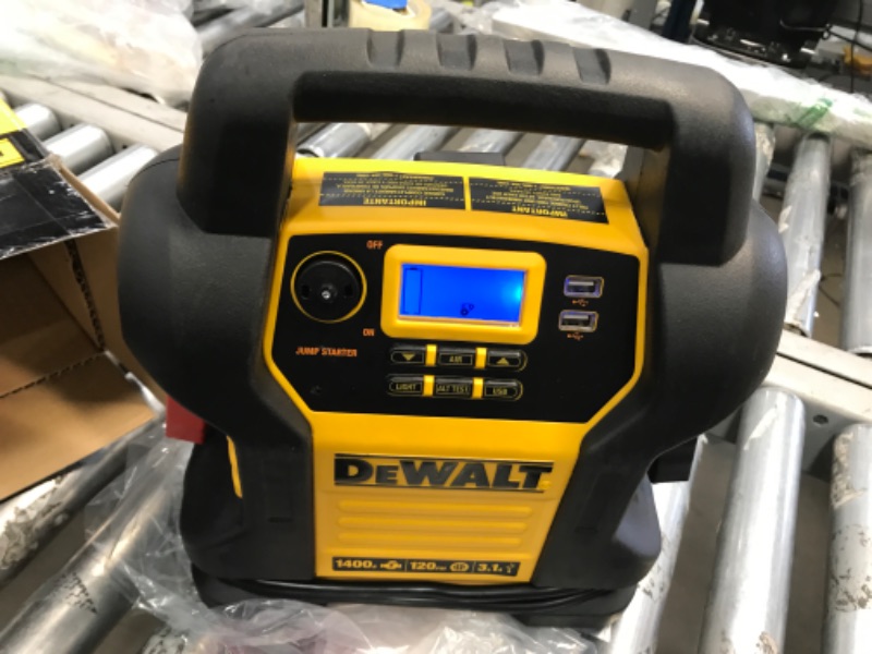 Photo 2 of DEWALT DXAEJ14 Digital Portable Power Station Jump Starter: 1400 Peak/700 Instant Amps, 120 PSI Digital Air Compressor, 3.1A USB Ports, Battery Clamps , Yellow