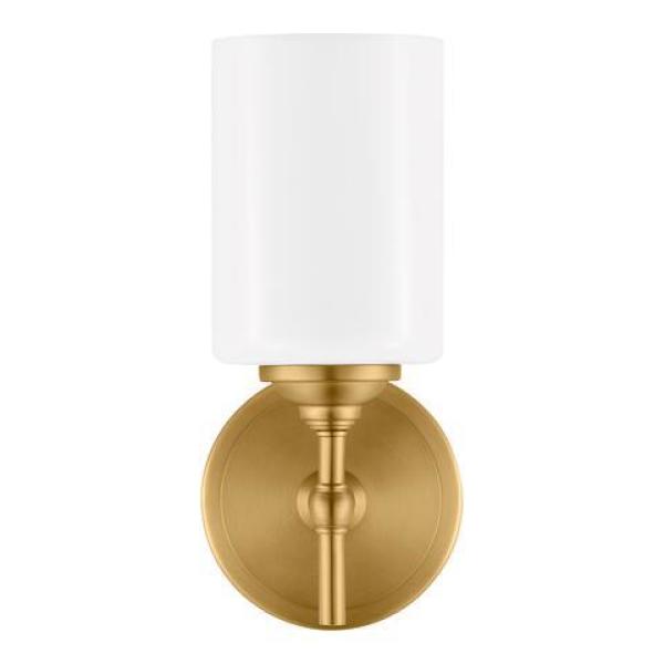 Photo 1 of Home Decorators Collection Ayelen 1-Light Matte Brass Indoor Wall Sconce, Modern Wall Light
