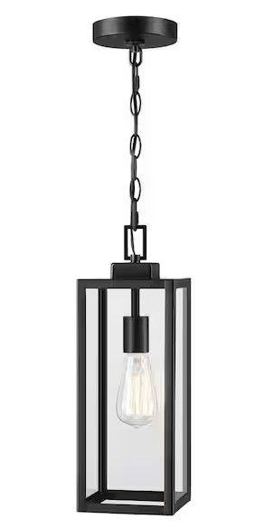 Photo 1 of 17 in. H 1-Light Matte Black Outdoor Hanging Lantern Pendant
